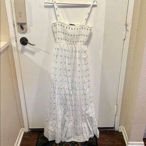 Zara White and Blue Tiered Maxi Sundress